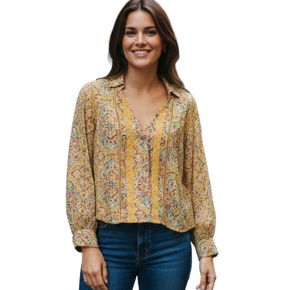 PILCRO Floral Top Yellow Womens Size Small - Picture 1 of 6